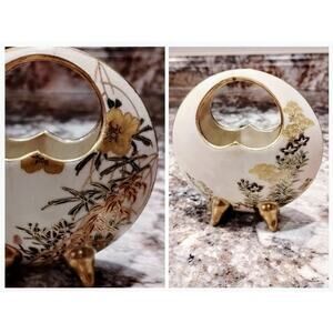 JAPANESE Late Meiji Period Antique SMALL SATSUMA MOON Gold Floral Flask Vase